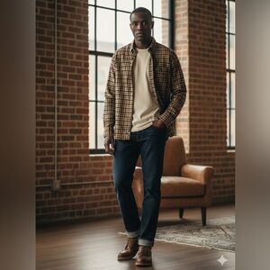 J. Crew Men's Cashmere Blend Slim Brown Black Checked Button Down Shirt Size Med